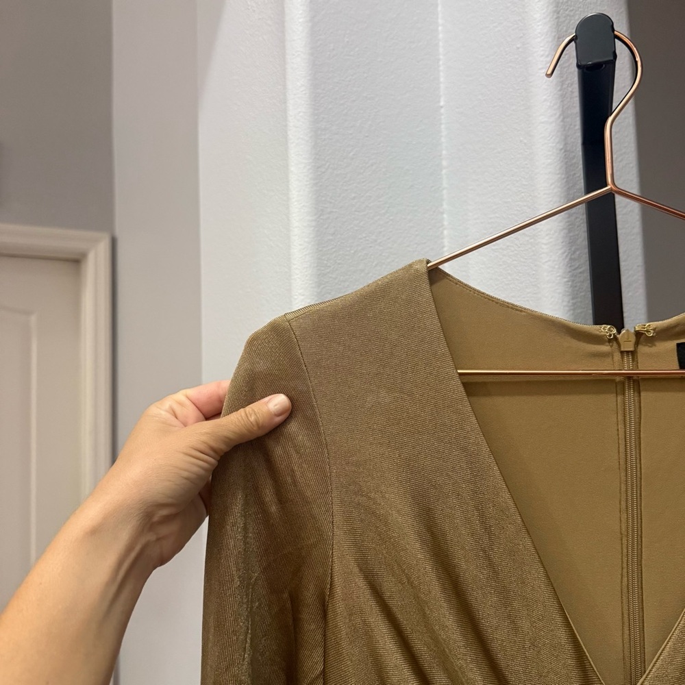 Lauren Ralph Lauren Size 2 Twist Front Jersey Maxi Shift Dress Gold Long Sleeves - Picture 7 of 11